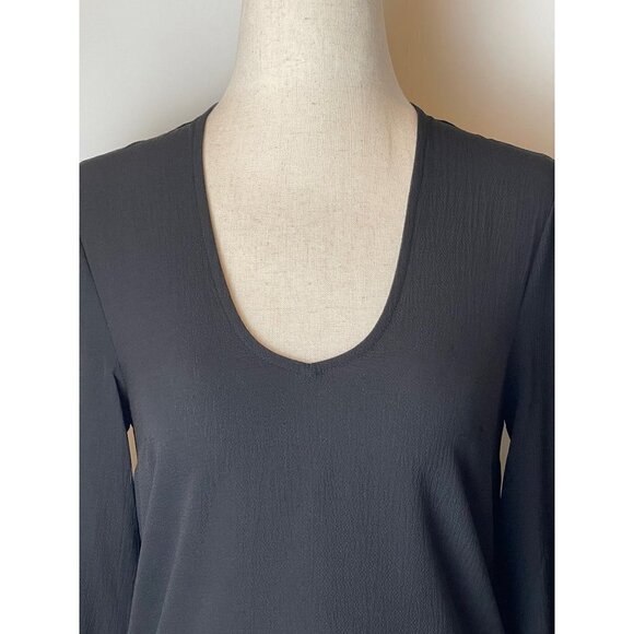ModCloth Black Ideal Discovery V Neck Long Puff Sleeve Tie Cuffs Blouse Size XXS - Picture 8 of 11